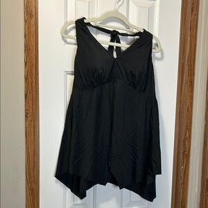 Swimsuits For All Black Asymmetrical Tie Front Tankini NWT